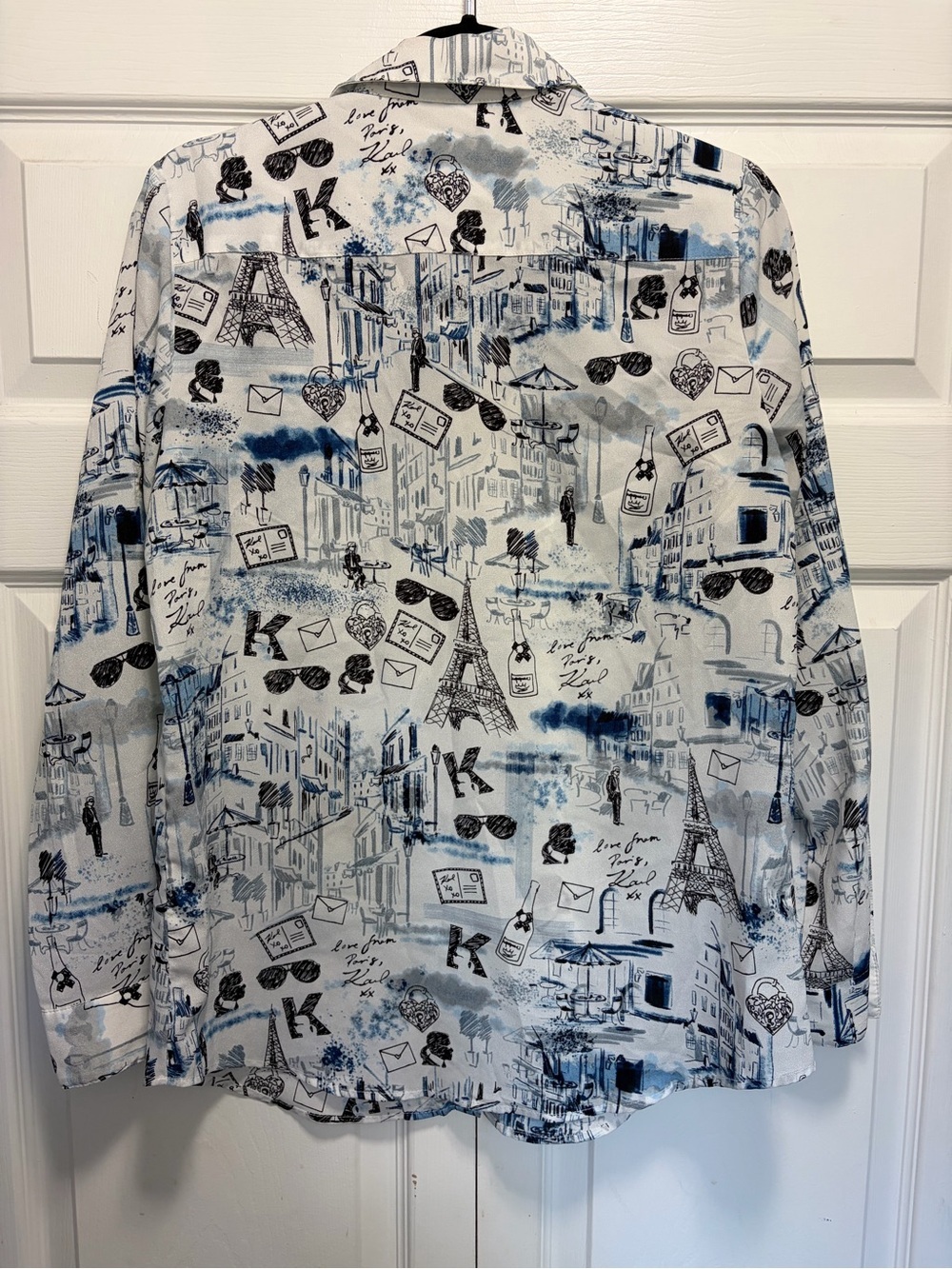 Karl Lagerfeld Paris Print Button-Down Shirt M White Blue Novelty - Picture 7 of 9